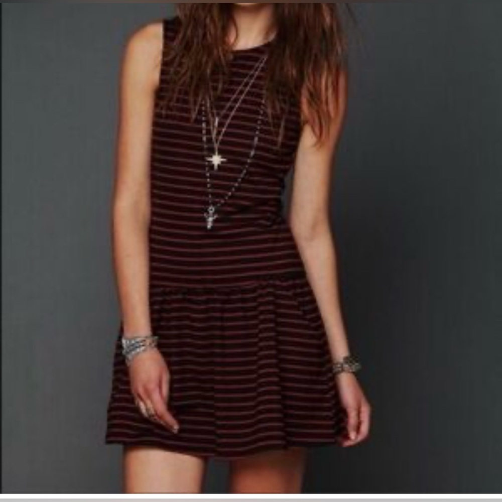 Free People Black and Red Striped Mini Dress